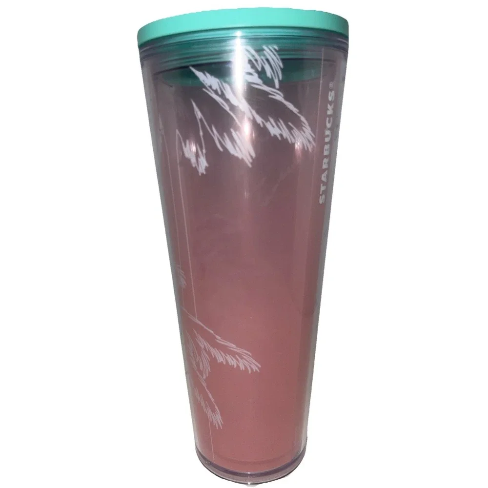 Starbucks Los Angeles Palm Pink Teal Venti Tumbler Cold Coffee Cup 24oz No Straw